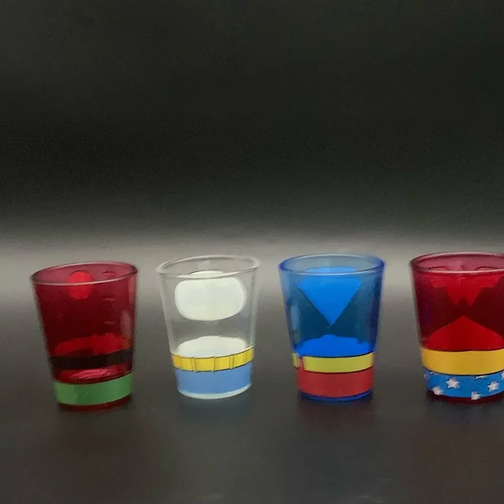 NEW DC Justice League Glassware Set of 4 Shot Glasses 1.5oz Batman Superman